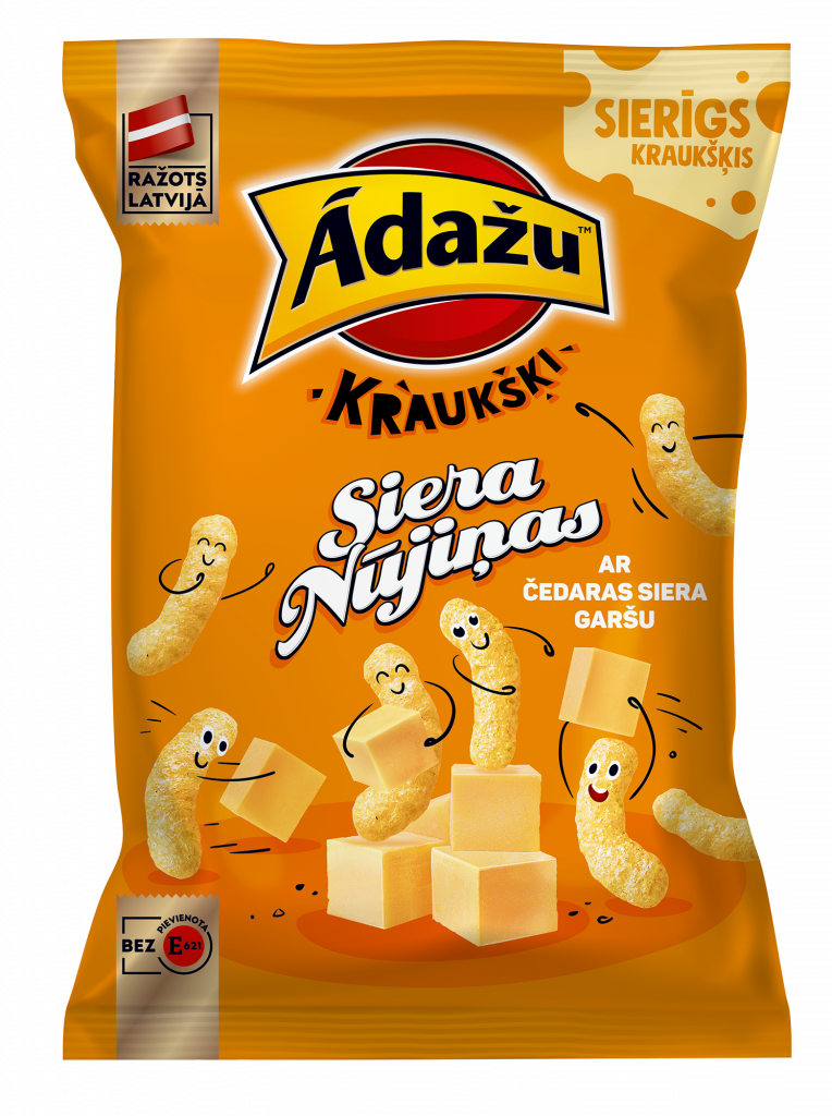 Ādažu Čipsi Kukurūzas un pupiņu nūjiņas Ar čedaras siera garšu 100g