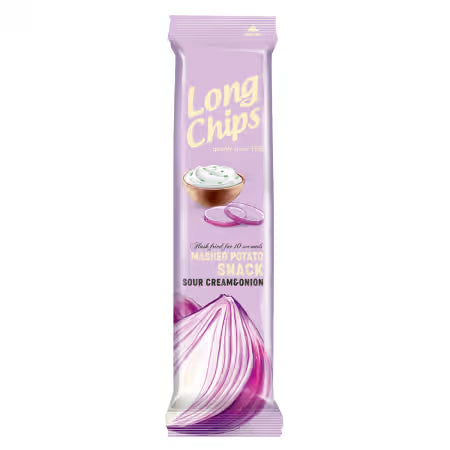 Long Chips kartupeļu čipsi ar skāba krējuma un sīpolu garšu 75g