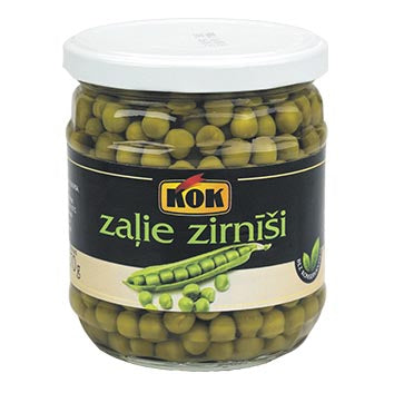 KOK Zaļie zirnīši 415g. stikla burka