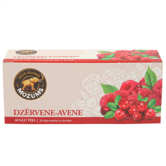Augļu tēja MOŽUMS Dzērveņu-Aveņu, ar virvīti maisiņos, 20x1.7g