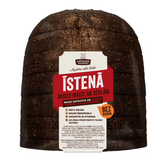 Latvijas maiznieks "ĪSTENĀ" rudzu maize, bez rauga (Bordo karotīte) 730 g