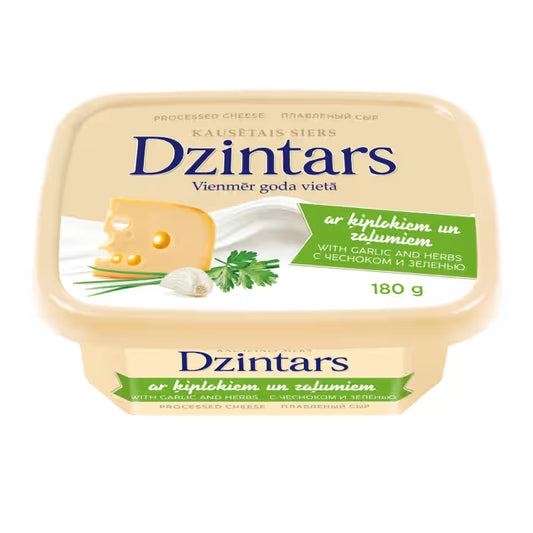 Dzintars Kausētais siers ar ķiplokiem un zaļumiem