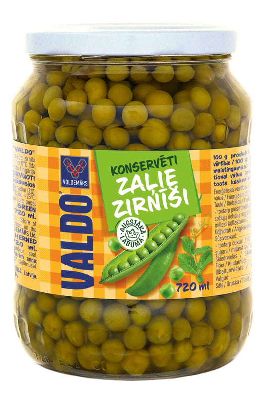 Konservēti zaļie zirnīši VALDO 720ml