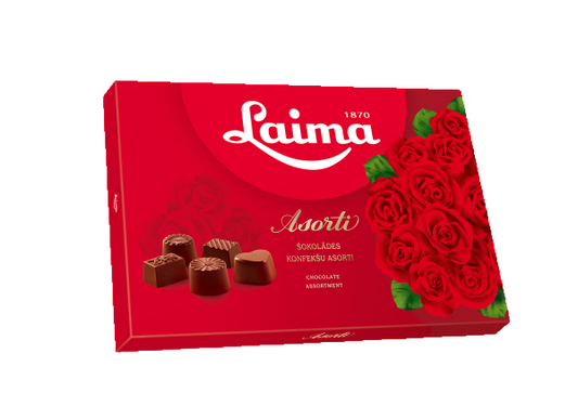 LAIMA ŠOKOLĀDES KONFEKŠU ASORTI TUMŠĀS ROZES 470g